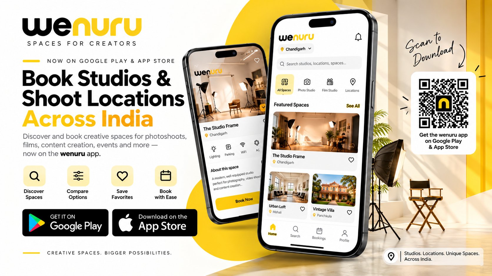 wenuru App Now on Google Play & App Store: Book Studios & Shoot Locations Across India