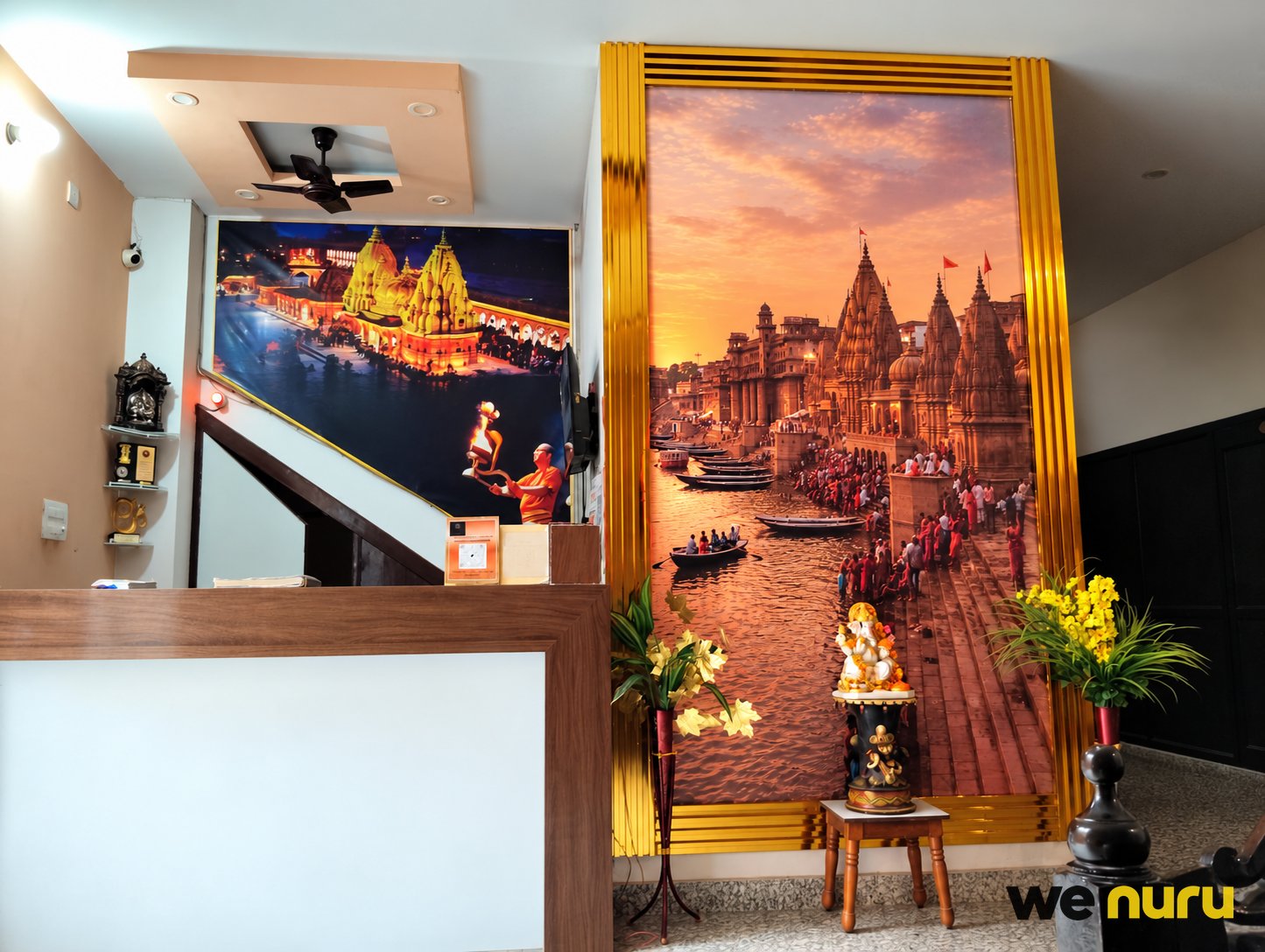 Indoor Celebration Hall with Event Setups & Guest Room Interiors in Varanasi — hotel & resort in Varanasi